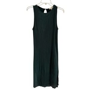 Silence + Noise Forest Green Pleated Keyhole Back Sleeveless Shift Dress Small